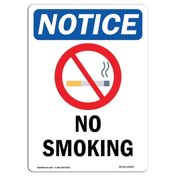 OSHA Notice Sign, No Smoking With Symbol, 24in X 18in Aluminum, 18" W, 24" L, Portrait